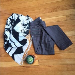 Waxed brown moto biker pants with zippers